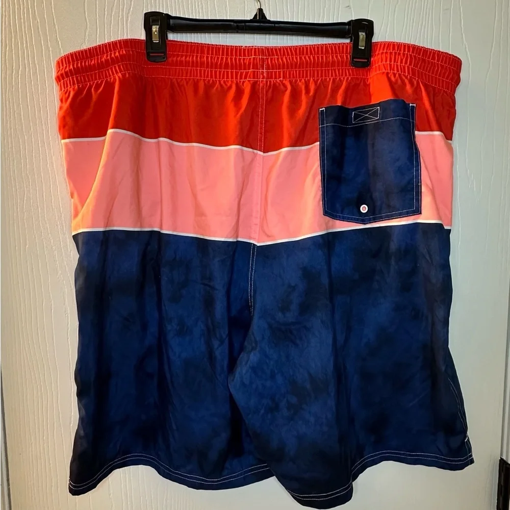 Old Navy red blue colorblock swim trunks men’s‎ XXL Inseam 8” pockets drawstring